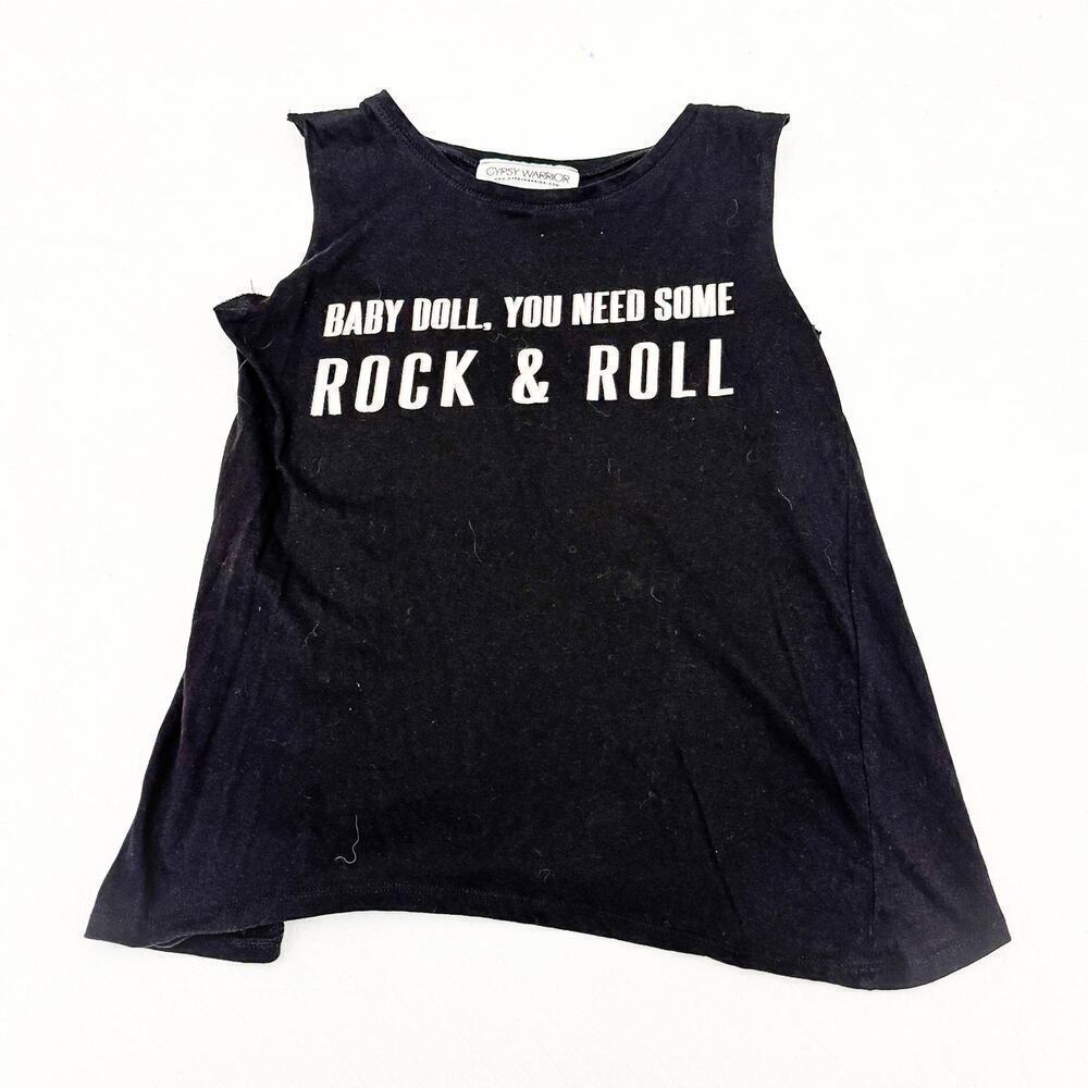 Gypsy Warrior Black Sleeveless Tank Top White Graphic Size S/M